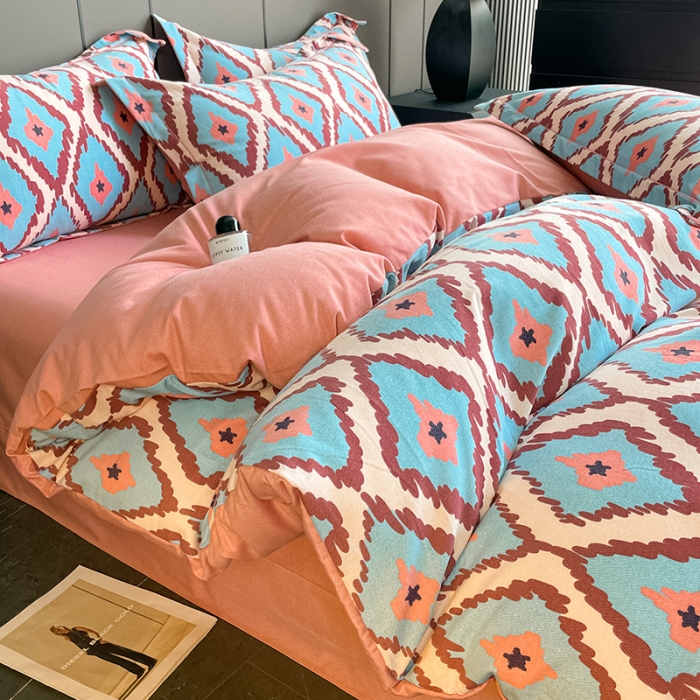 91家纺网 家纺一手货源 找家纺 乐视 2024新款全棉喷气磨毛四件套 布莱尔-兰