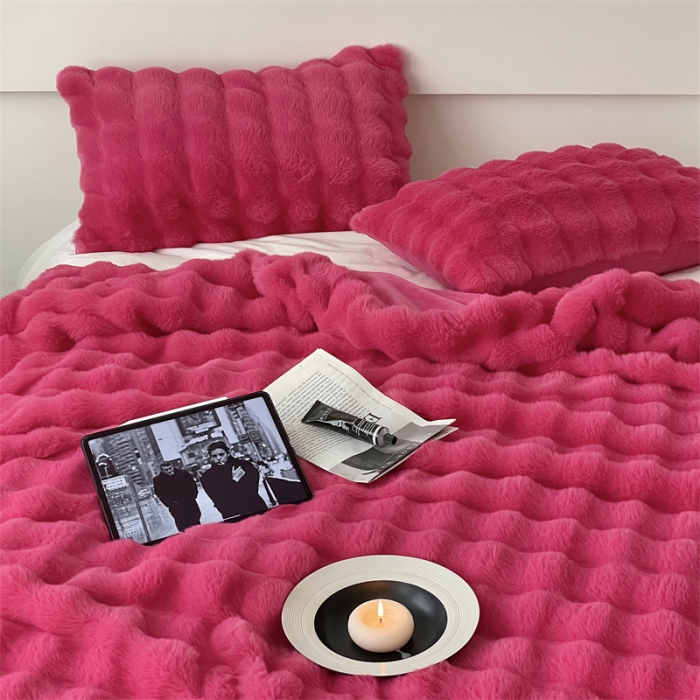 91家纺网 家纺一手货源 找家纺 潘朵拉 2023新款550g兔兔绒被套毯 兔兔绒被套毯火龙果