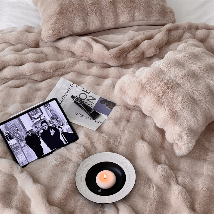 91家纺网 家纺一手货源 找家纺 潘朵拉 2023新款550g兔兔绒被套毯 兔兔绒被套毯奶咖