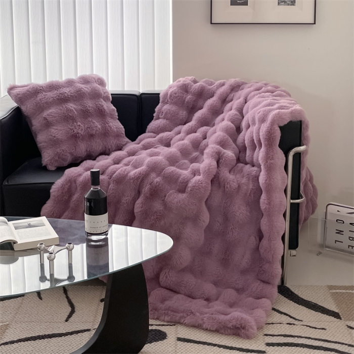 91家纺网 家纺一手货源 找家纺 潘朵拉 2023新款550g兔兔绒被套毯 兔兔绒被套毯紫