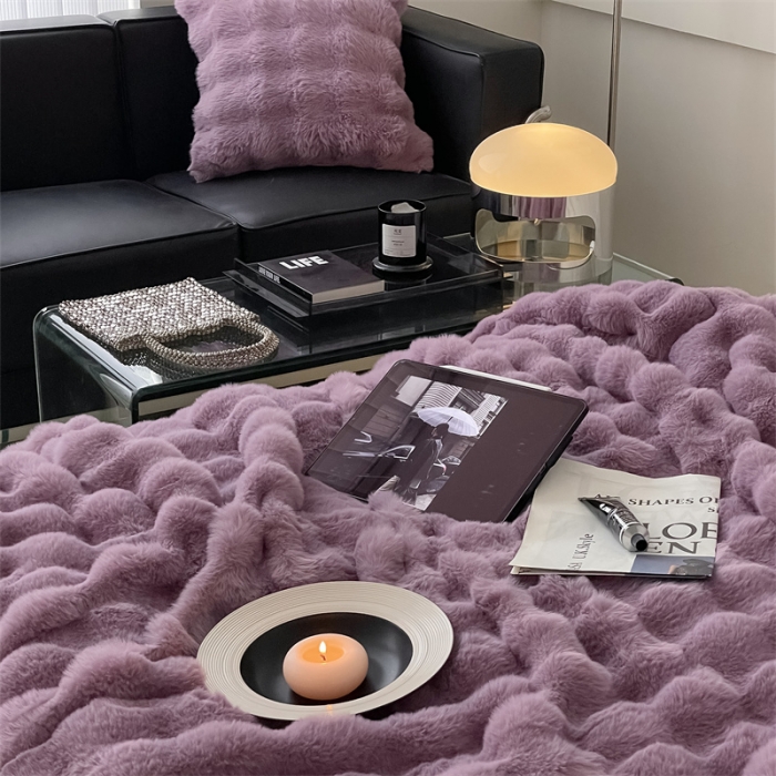 91家纺网 家纺一手货源 找家纺 潘朵拉 2023新款550g兔兔绒被套毯 兔兔绒被套毯紫