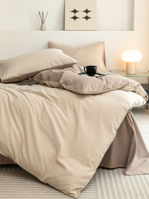 91家纺网 家纺一手货源 找家纺 寐居家纺 2023新款A类全棉磨毛纯色四件套 丝绒拿铁