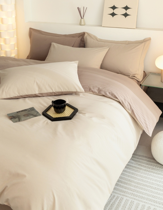 91家纺网 家纺一手货源 找家纺 寐居家纺 2023新款A类全棉磨毛纯色四件套 丝绒拿铁