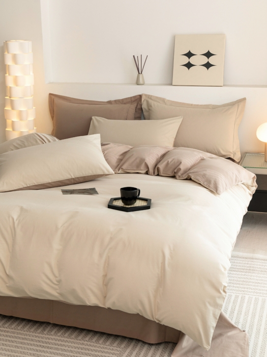 91家纺网 家纺一手货源 找家纺 寐居家纺 2023新款A类全棉磨毛纯色四件套 丝绒拿铁