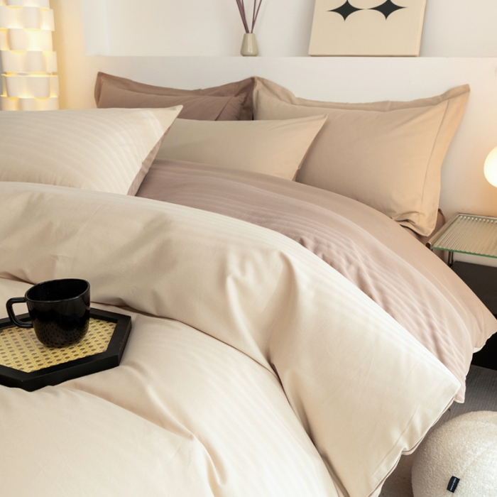 91家纺网 家纺一手货源 找家纺 寐居家纺 2023新款A类全棉磨毛纯色四件套 丝绒拿铁
