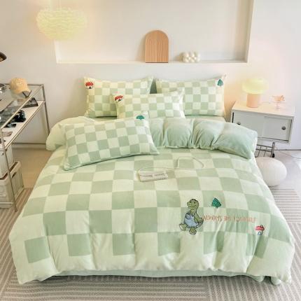 寐居家纺 2023新款ins数码印花刺绣牛奶绒四件套 恐龙日记-刺绣款