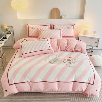 寐居家纺 2023新款ins数码印花刺绣牛奶绒四件套 清染-刺绣款