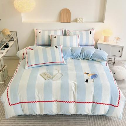 寐居家纺 2023新款ins数码印花刺绣牛奶绒四件套 如沐少女-刺绣款