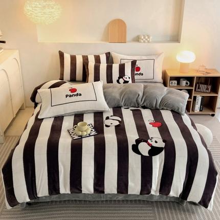 91家纺网 家纺一手货源 找家纺 寐居家纺 2023新款ins数码印花牛奶绒四件套 熊猫乐园