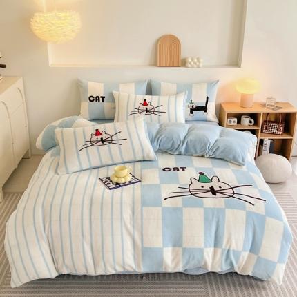 寐居家纺 2023新款ins数码印花牛奶绒四件套 乐町猫咪