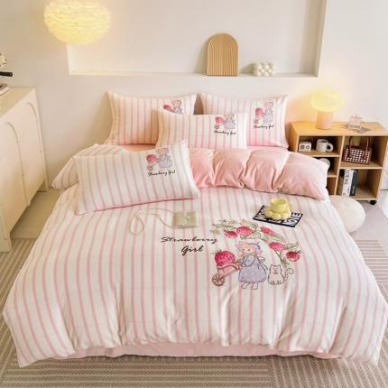 寐居家纺 2023新款ins数码印花牛奶绒四件套 莓莓乐园