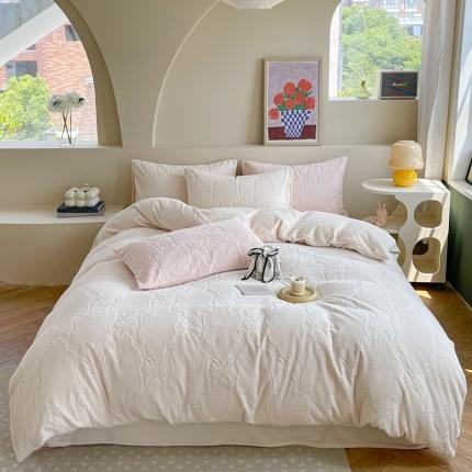 91家纺网 家纺一手货源 找家纺 六巷胡同  2023新款韩系ins小香风蝴蝶结牛奶绒四件套 茉莉白