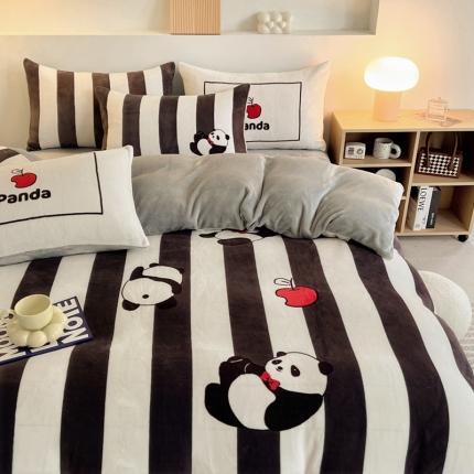 寐居家纺 2023新款ins数码印花牛奶绒四件套 熊猫乐园
