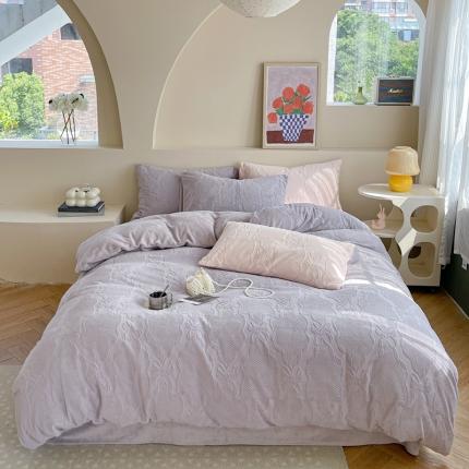 91家纺网 家纺一手货源 找家纺 六巷胡同  2023新款韩系ins小香风蝴蝶结牛奶绒四件套 香芋紫