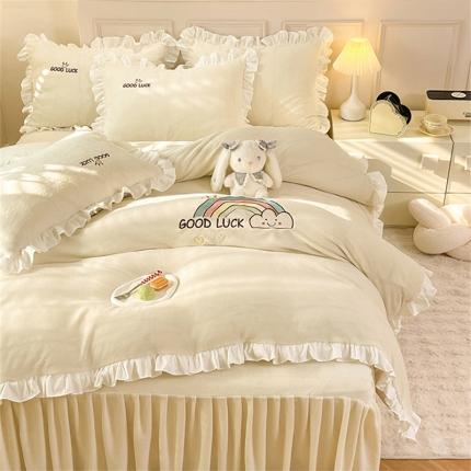 91家纺网 家纺一手货源 找家纺 （总）绒兔兔 2023韩版牛奶绒彩虹刺绣四件套