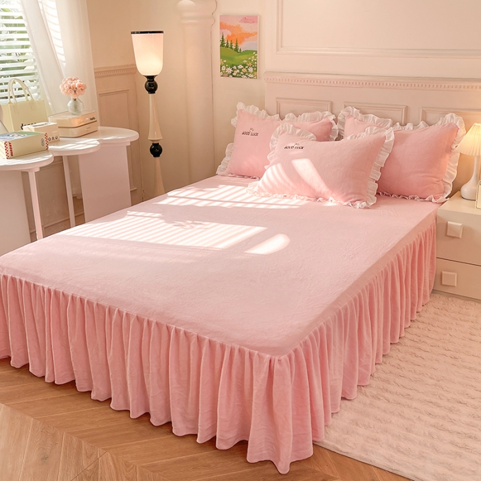 91家纺网 家纺一手货源 找家纺 绒兔兔 2023韩版牛奶绒彩虹刺绣四件套 彩虹-粉玉