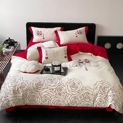 （总）用心 2023新款长绒棉提花高端刺绣家居婚庆四件套