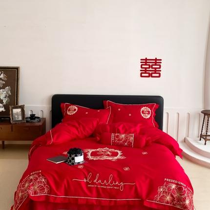 用心 2023新款长绒棉婚庆四件套高端绣花简约家居 曼陀