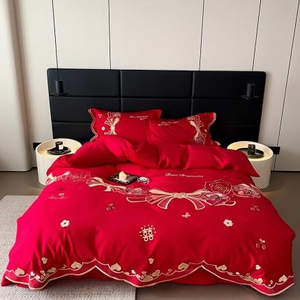 用心 2023新款长绒棉婚庆四件套高端绣花简约家居 玫瑰爱语