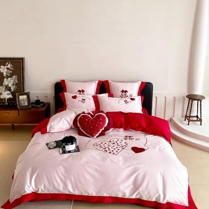 用心 2023新款长绒棉婚庆四件套高端绣花简约家居 心喜