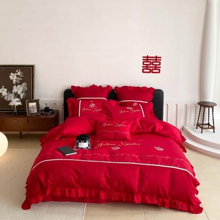 用心 2023新款长绒棉婚庆四件套高端绣花简约家居 一心一意