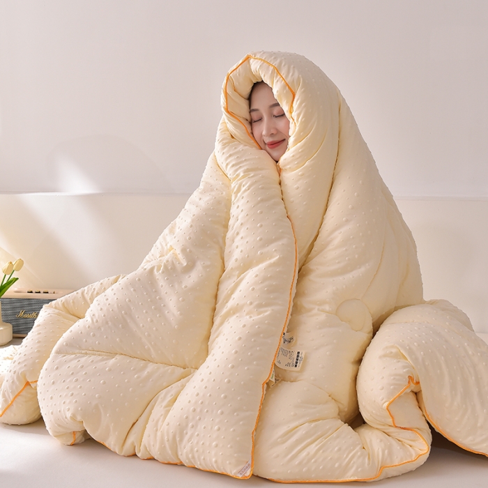 91家纺网 家纺一手货源 找家纺 宝宝纱 2023新款豆豆被米白