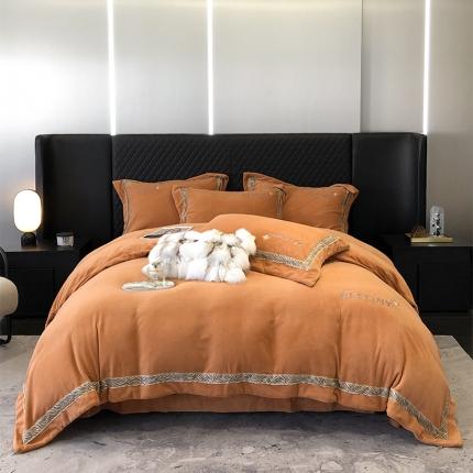 91家纺网 家纺一手货源 找家纺 鼎飞 2023新款牛奶婴儿绒四件套-威廉 威廉-暖桔