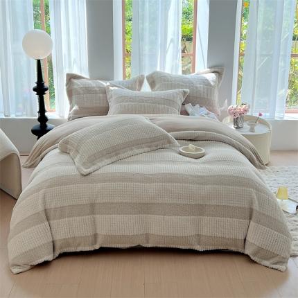 91家纺网 家纺一手货源 找家纺 鼎飞 2023新款双面绒獭兔绒云锦绒四件套 云锦兔绒-波斯灰