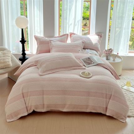 91家纺网 家纺一手货源 找家纺 鼎飞 2023新款双面绒獭兔绒云锦绒四件套 云锦兔绒-奶雪粉