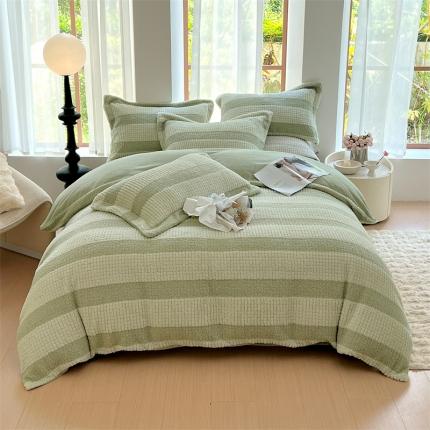 91家纺网 家纺一手货源 找家纺 鼎飞 2023新款双面绒獭兔绒云锦绒四件套 云锦兔绒-荷兰绿