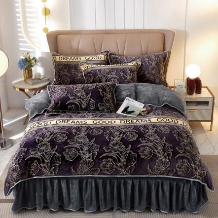 91家纺网 家纺一手货源 找家纺 凤杰 2025新款高克重7斤加厚印花牛奶绒金貂法莱绒四件套 林间晨曲