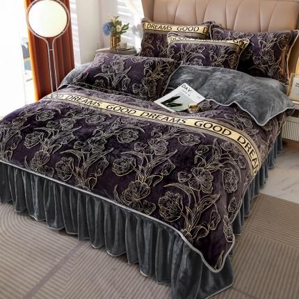 凤杰 2025新款高克重7斤加厚印花牛奶绒金貂法莱绒四件套 林间晨曲