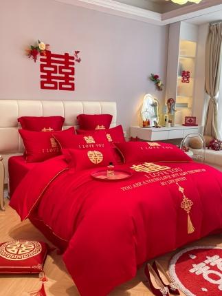 91家纺网 家纺一手货源 找家纺 欧乐蒂 2025新款亲肤刺绣婚庆四件套 今生今世