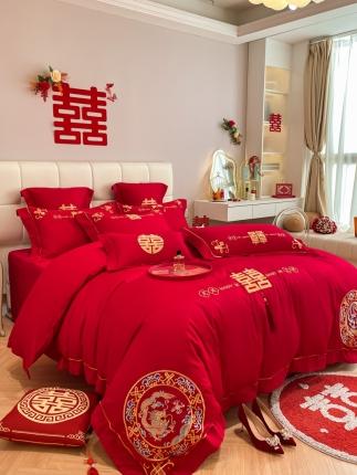 91家纺网 家纺一手货源 找家纺 欧乐蒂 2025新款亲肤刺绣婚庆四件套 龙凤呈祥