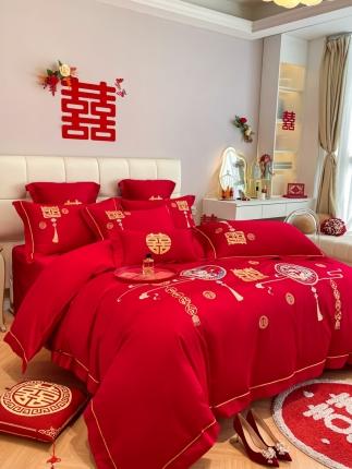 91家纺网 家纺一手货源 找家纺 欧乐蒂 2025新款亲肤刺绣婚庆四件套 龙凤情缘