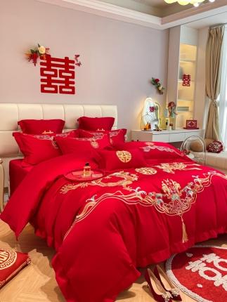 91家纺网 家纺一手货源 找家纺 欧乐蒂 2025新款亲肤刺绣婚庆四件套 龙凤祥瑞