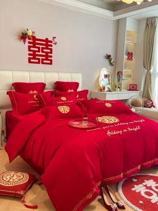 91家纺网 家纺一手货源 找家纺 欧乐蒂 2025新款亲肤刺绣婚庆四件套 甜蜜