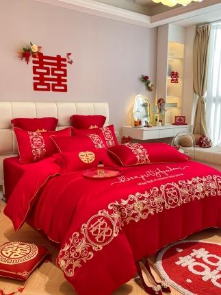 91家纺网 家纺一手货源 找家纺 欧乐蒂 2025新款亲肤刺绣婚庆四件套 喜结连理