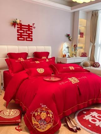 91家纺网 家纺一手货源 找家纺 欧乐蒂 2025新款亲肤刺绣婚庆四件套 喜结良缘