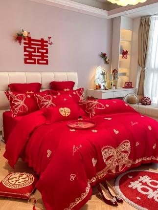 91家纺网 家纺一手货源 找家纺 欧乐蒂 2025新款亲肤刺绣婚庆四件套 一见倾心