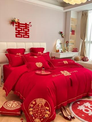 91家纺网 家纺一手货源 找家纺 欧乐蒂 2025新款亲肤刺绣婚庆四件套 早生贵子