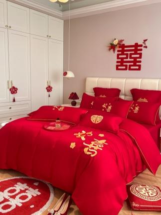 欧乐蒂 2025新款亲肤刺绣婚庆四件套 欢喜