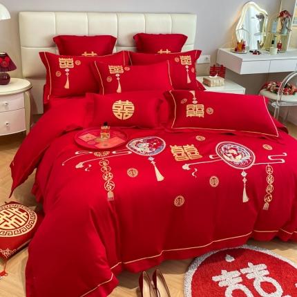 欧乐蒂 2025新款亲肤刺绣婚庆四件套 龙凤情缘