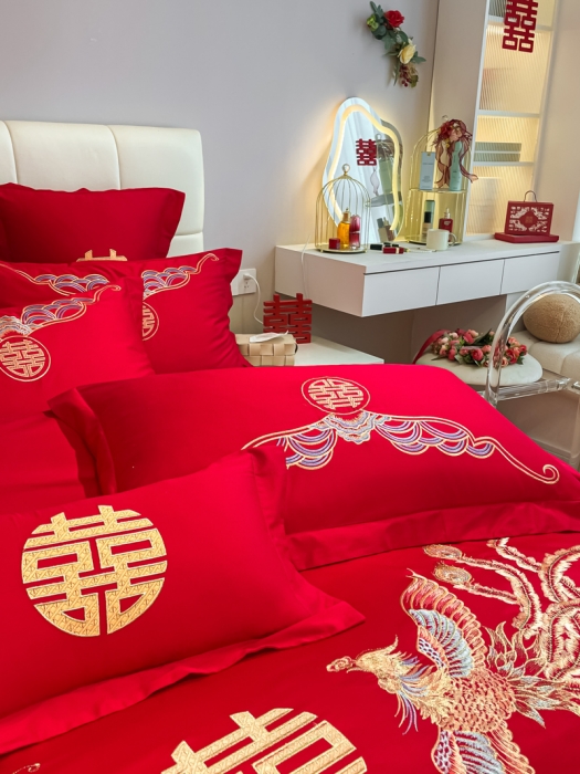 91家纺网 家纺一手货源 找家纺 欧乐蒂 2025新款亲肤刺绣婚庆四件套 龙凤祥瑞