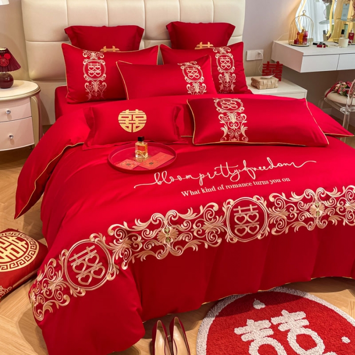 91家纺网 家纺一手货源 找家纺 欧乐蒂 2025新款亲肤刺绣婚庆四件套 喜结连理