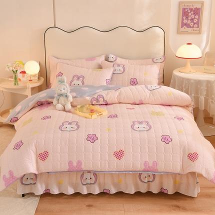 91家纺网 家纺一手货源 找家纺 （总）八十八家纺  2024新款全棉全套夹棉床裙四件套