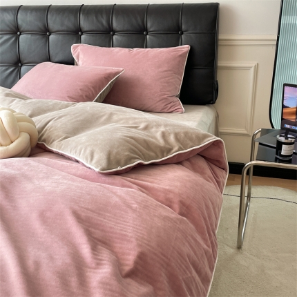 91家纺网 家纺一手货源 找家纺 （总）兰紫橙家纺 2025新款宝宝绒德芙绒嵌边四件套