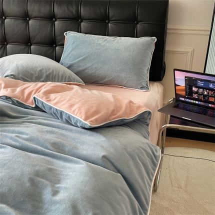 91家纺网 家纺一手货源 找家纺 （总）兰紫橙家纺 2025新款宝宝绒德芙绒嵌边四件套