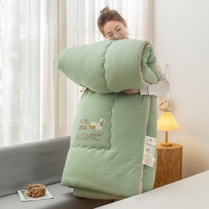 91家纺网 家纺一手货源 找家纺 钰博2023新款水洗棉麻立体被大豆被直播爆款冬被被子被芯 豆绿色