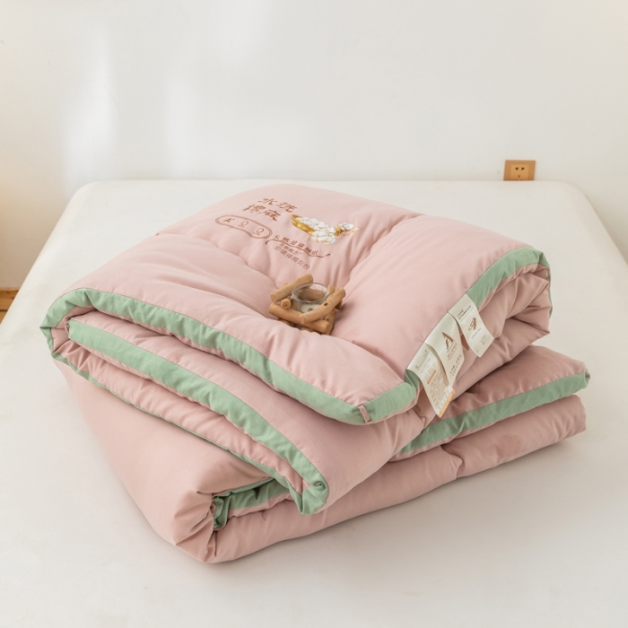 91家纺网 家纺一手货源 找家纺 钰博2023新款水洗棉麻立体被大豆被直播爆款冬被被子被芯 豆沙粉